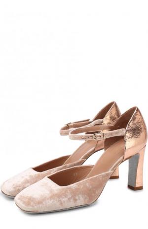 Бархатные туфли с отделкой из металлизированной кожи Dries Van Noten. Цвет: светло-розовый