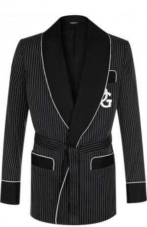 Однобортный пиджак с поясом и шалевыми лацканами Dolce & Gabbana. Цвет: черно-белый