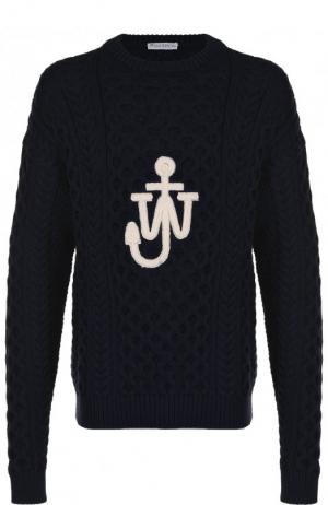 Хлопковый свитер фактурной вязки J.W. Anderson. Цвет: темно-синий
