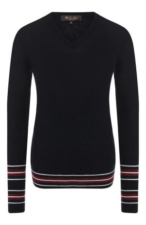 Кашемировый пуловер с контрастными полосками Loro Piana. Цвет: темно-синий