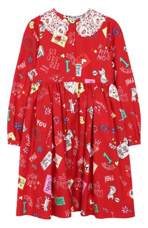 Хлопковое платье с кружевным воротником Dolce & Gabbana. Цвет: красный