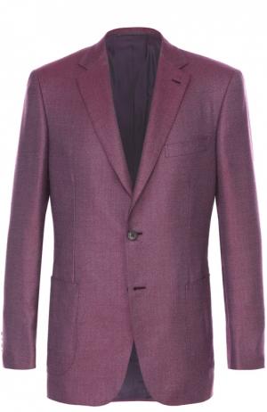 Однобортный приталенный пиджак из смеси кашемира и шелка Brioni. Цвет: бордовый