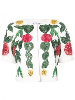 Пиджак с рукавами до локтя и цветочной отделкой Oscar de la Renta. Цвет: белый