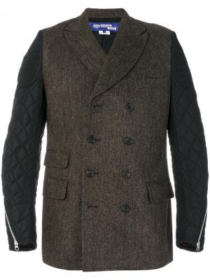 Твидовый пиджак с контрастными рукавами Junya Watanabe Comme Des Garçons. Цвет: коричневый