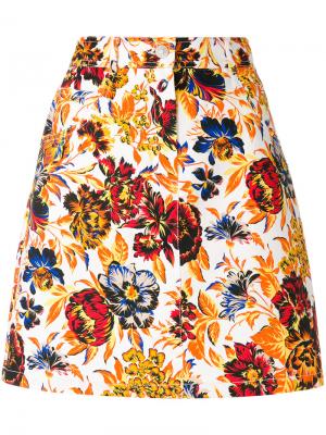 Джинсовая юбка с цветочным принтом MSGM. Цвет: многоцветный
