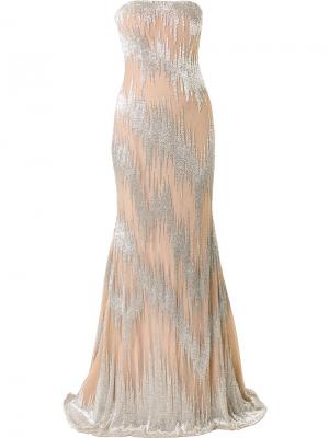 Декорированное вечернее платье без бретелей Jean Fares Couture. Цвет: телесный
