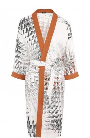 Шелковое кимоно с поясом и принтом Kiton. Цвет: бежевый