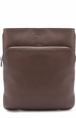Кожаная сумка-планшет с внешним карманом на молнии Bally. Цвет: коричневый