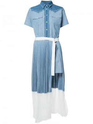 Платье-рубашка с короткими рукавами Sacai. Цвет: синий