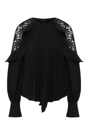 Блуза со складками и кружевными вставками self-portrait. Цвет: черный
