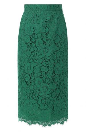 Кружевная юбка-карандаш с разрезом Dolce & Gabbana. Цвет: зеленый
