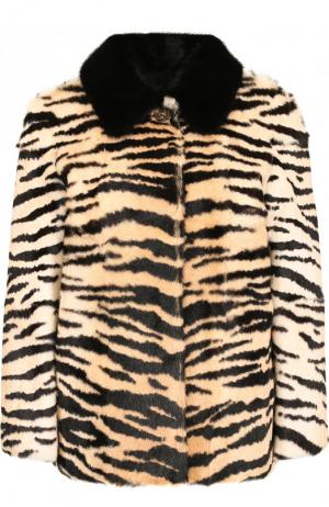 Укороченное меховое пальто с принтом REDVALENTINO. Цвет: разноцветный