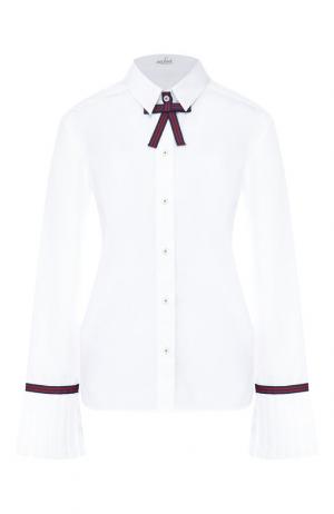 Хлопковая блузка с контрастным бантом Van Laack. Цвет: белый