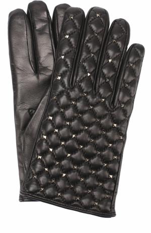Кожаные перчатки с металлизированной отделкой Valentino. Цвет: черный
