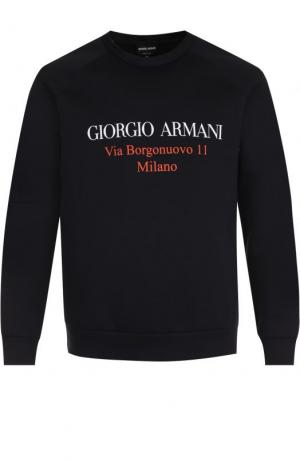 Хлопковый свитшот с логотипом бренда Giorgio Armani. Цвет: темно-синий