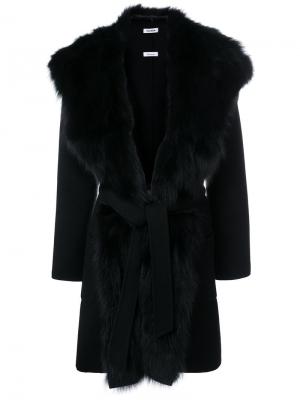 Пальто с поясом и отделкой из лисьего меха P.A.R.O.S.H.. Цвет: чёрный